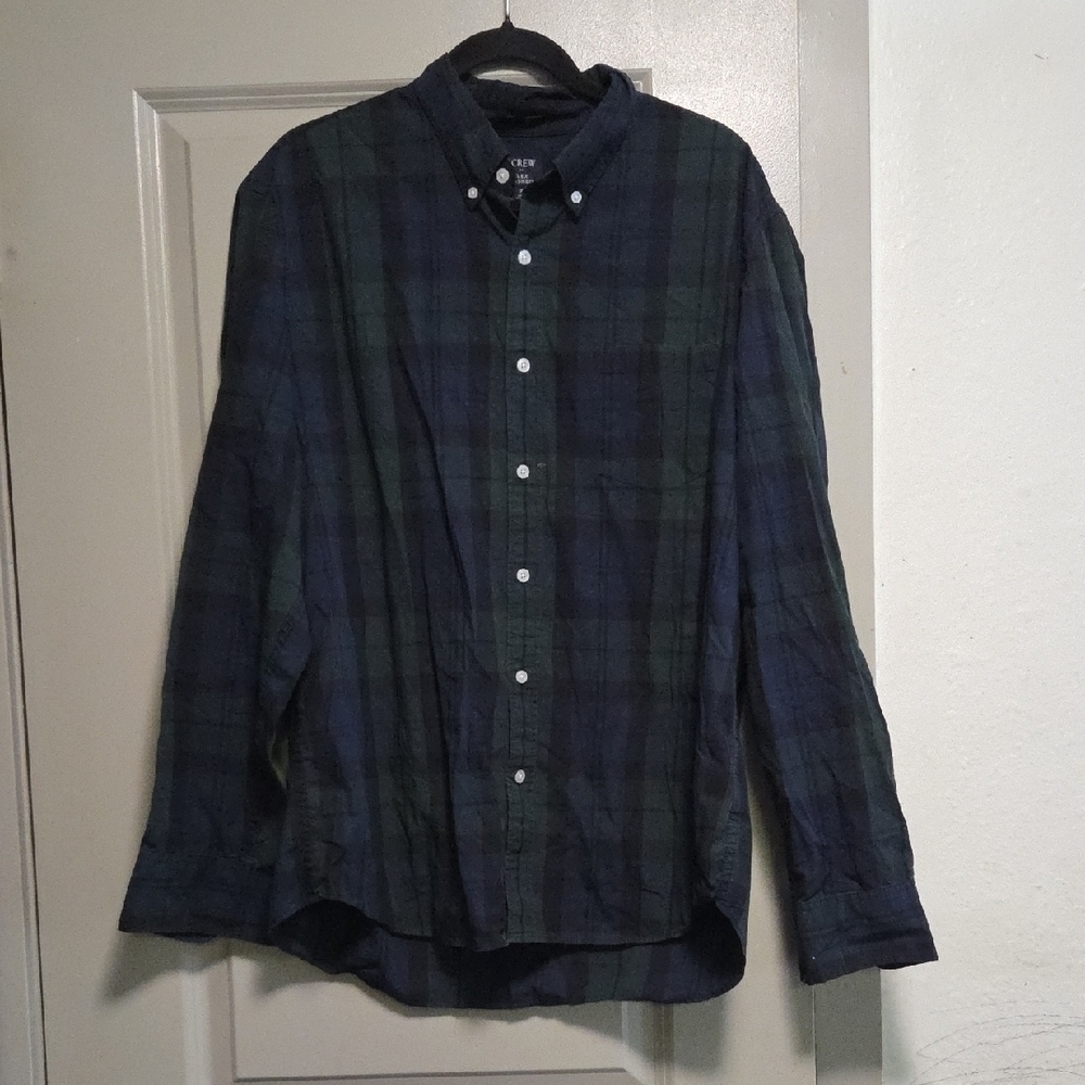 J. Crew Men's Navy and Forest Plaid Button Down Shirt
